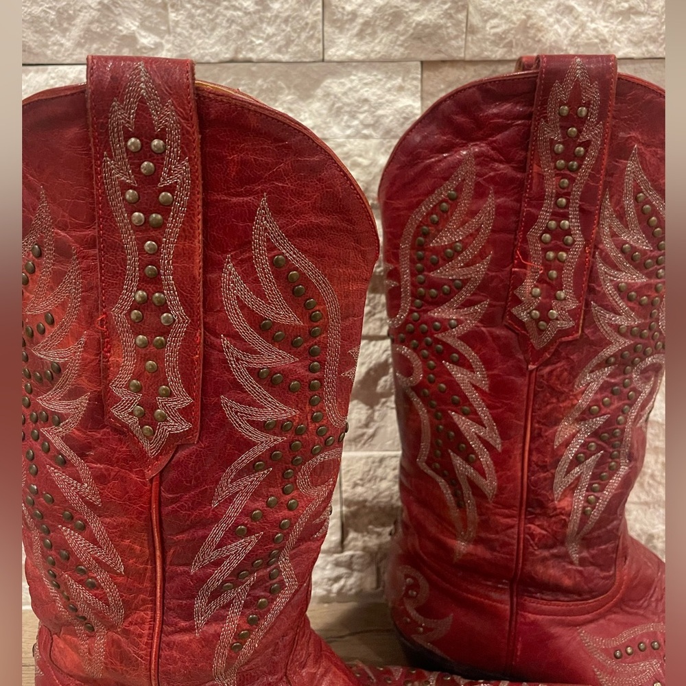 OLD GRINGO Red Embroidered Western Studded Cowboy Boots - Picture 11 of 14